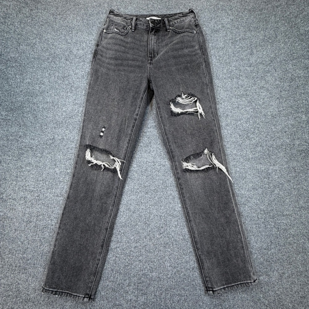 PacSun Mom Jeans Womens 25 Black Distressed Ripped High Rise‎ Faded Grunge Denim